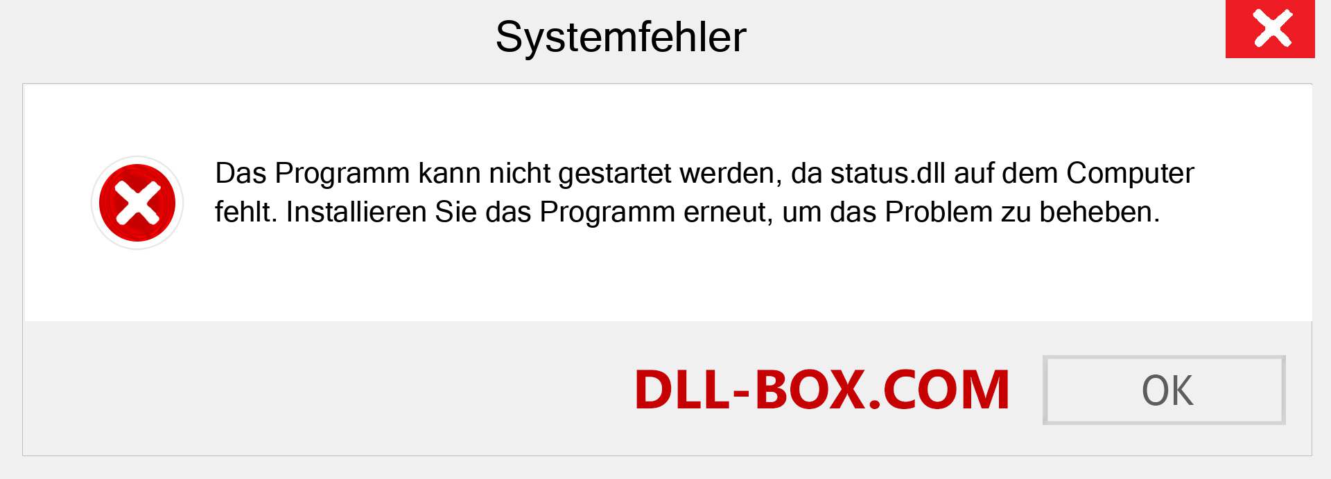 status.dll-Datei fehlt?. Download für Windows 7, 8, 10 - Fix status dll Missing Error unter Windows, Fotos, Bildern